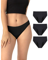 Neione period underwear front view in black modal bikini for daily comfort.