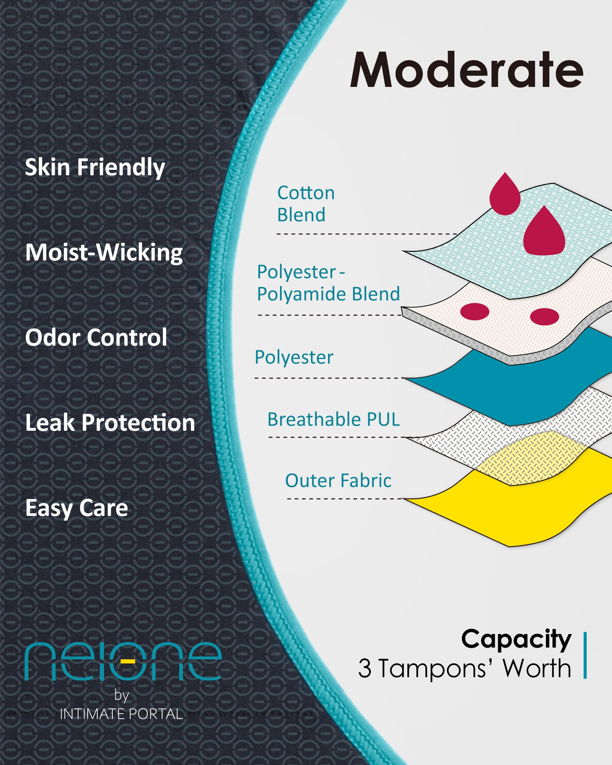Neione Satori period underwear side view shows silky fabric and comfortable coverage.