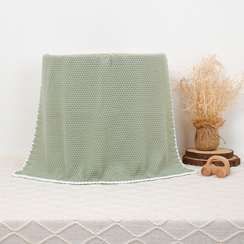 Neiwech green knit baby blanket safe for sensitive skin with breathable cotton