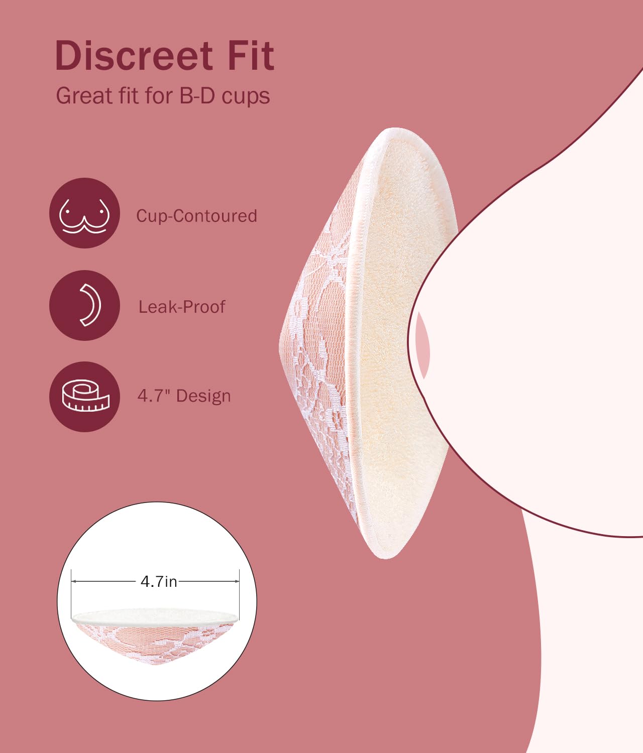 NEIYIDAREN contoured 4.7-inch pads fit most nursing bras.