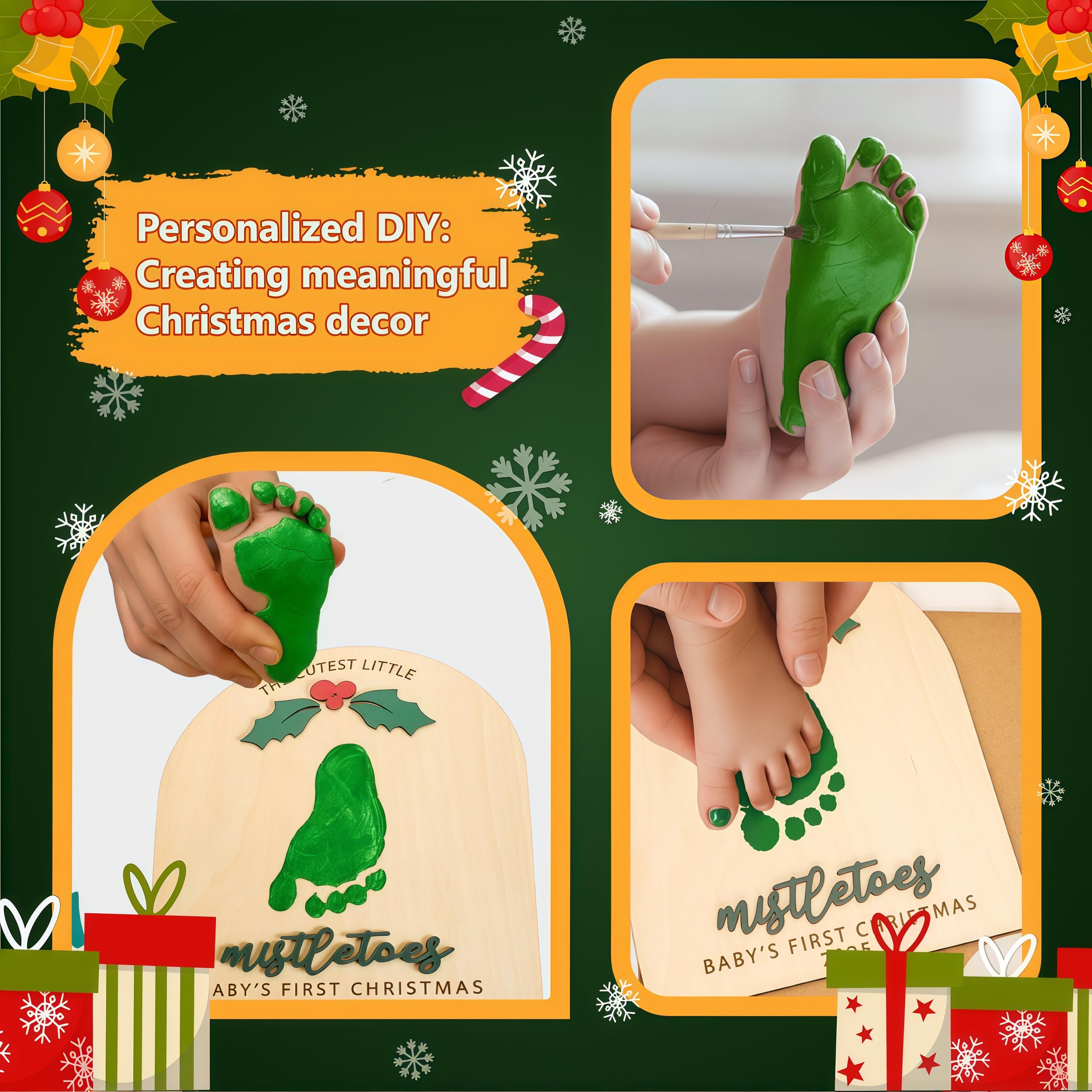 NELXI baby footprint art with clear instructions to capture tiny feet