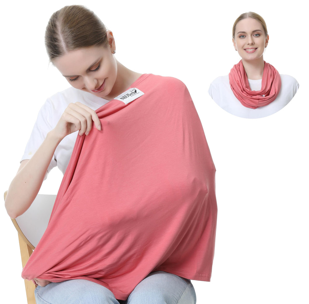 NeoTech Care nursing cover in pink fold provides discreet feeding on the go