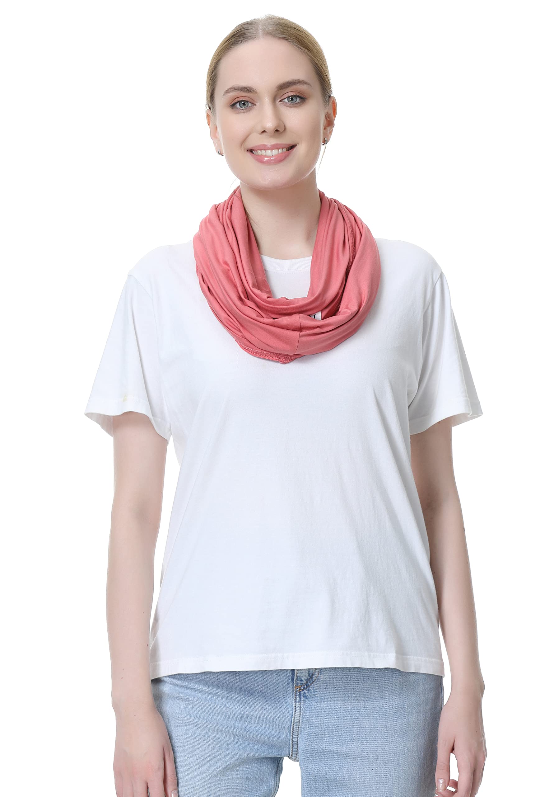 NeoTech Care nursing cover pink worn as scarf offers practical style