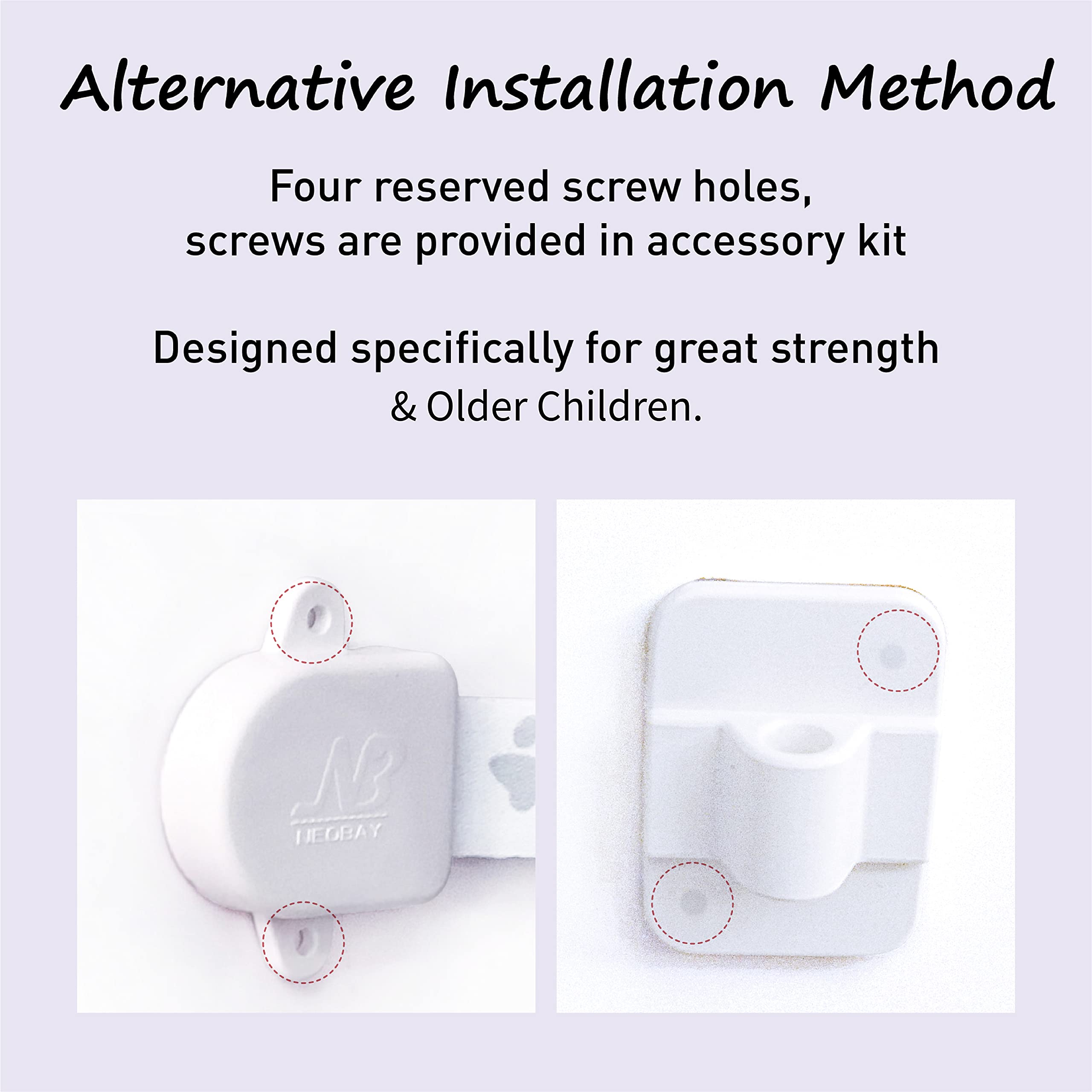 Neobay enlarged adhesive area emphasizes stronger mounting on door surfaces.