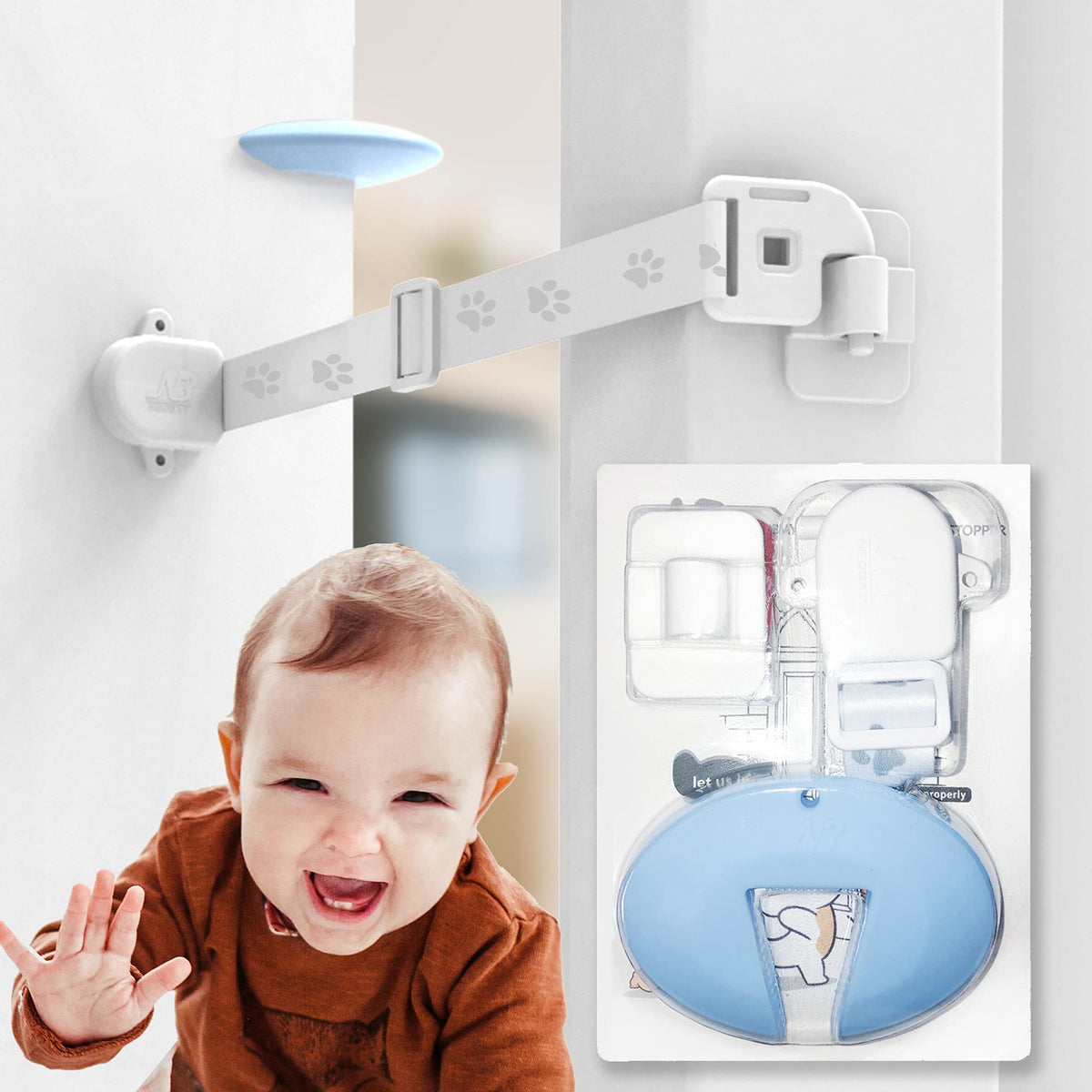 Neobay door strap with silicone stopper keeps toddlers out and cats passing smoothly.