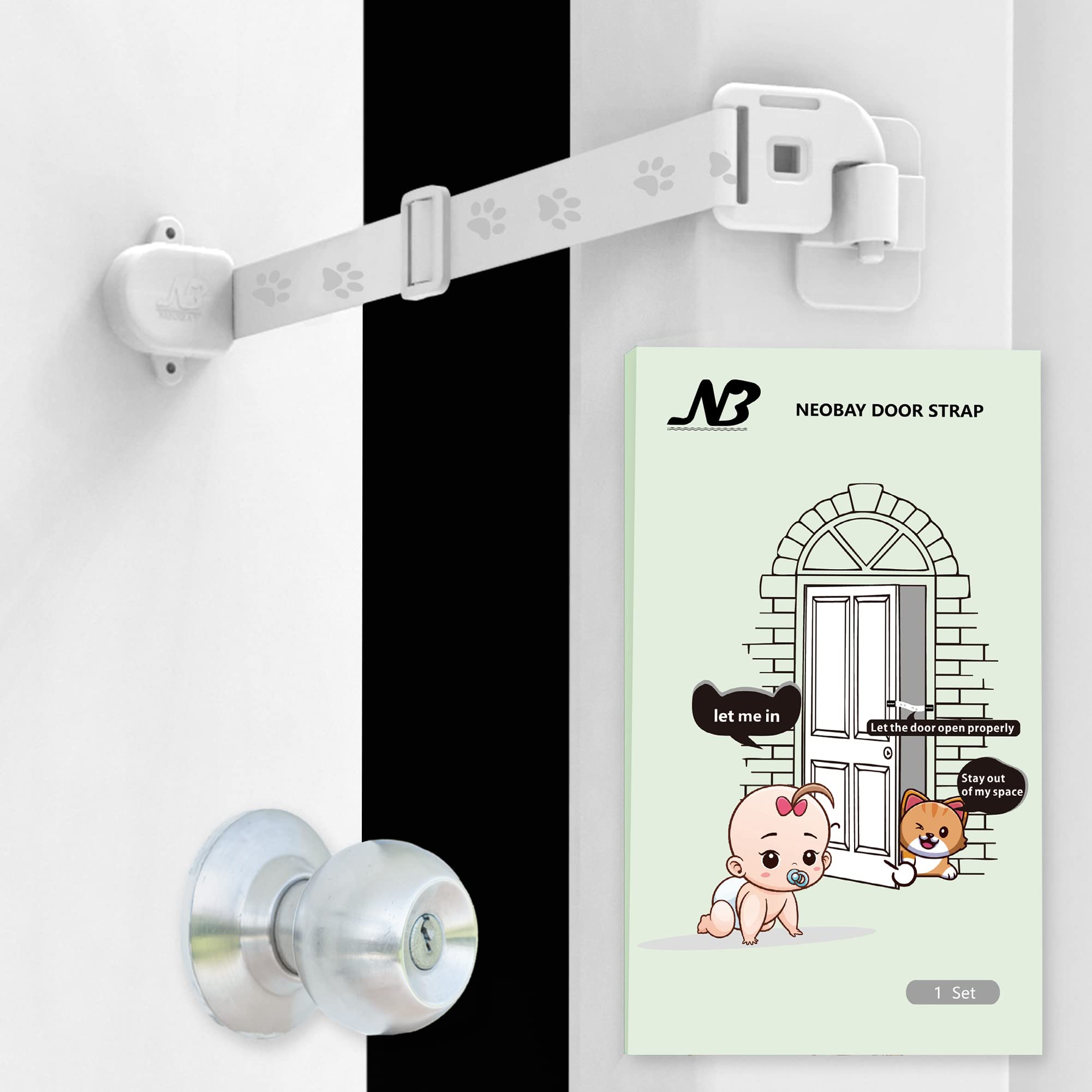 Neobay Magnetic Child Proof Door Lock main view shows safe cat access and child separation