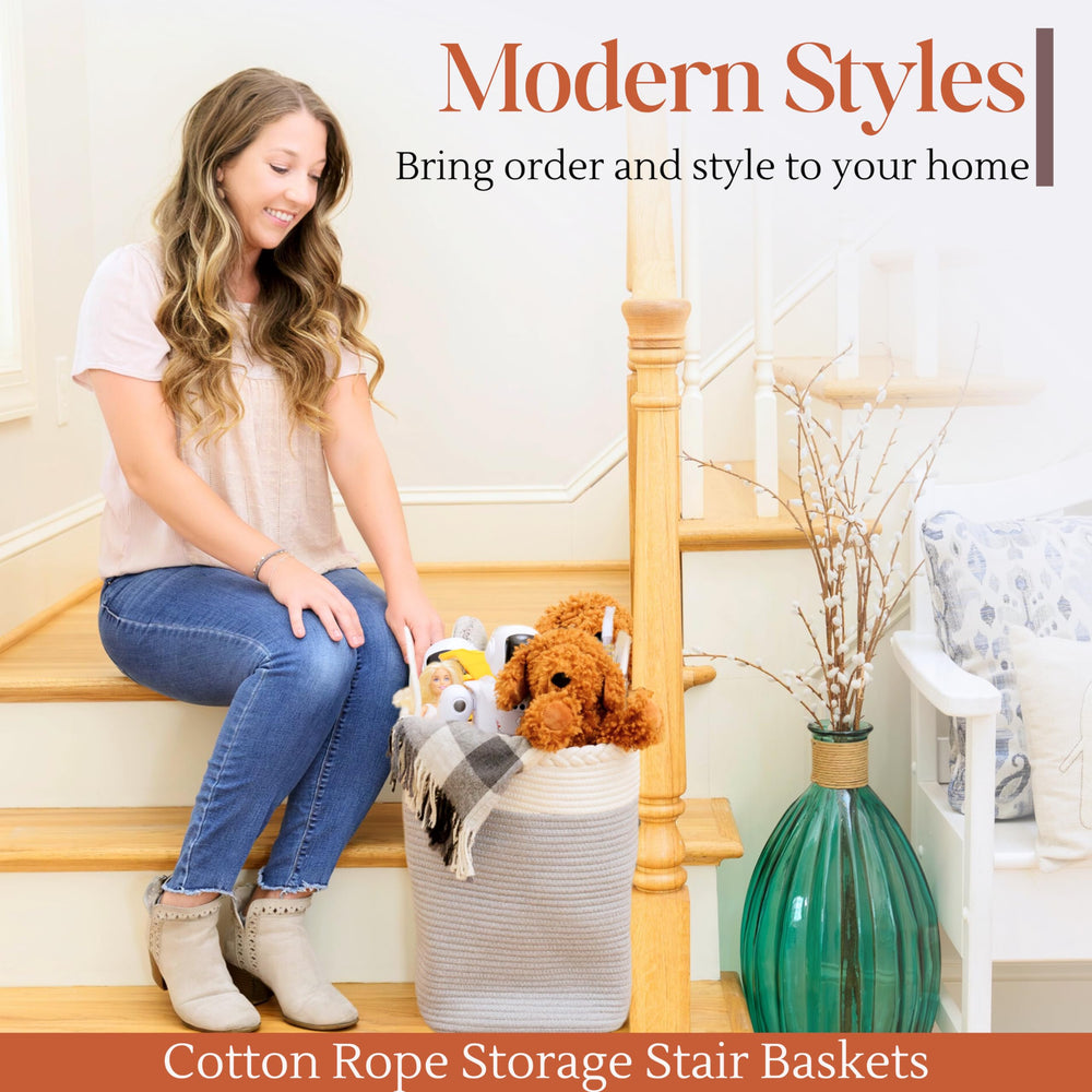 NEObirdie stair basket adds cozy decor while keeping essentials organized