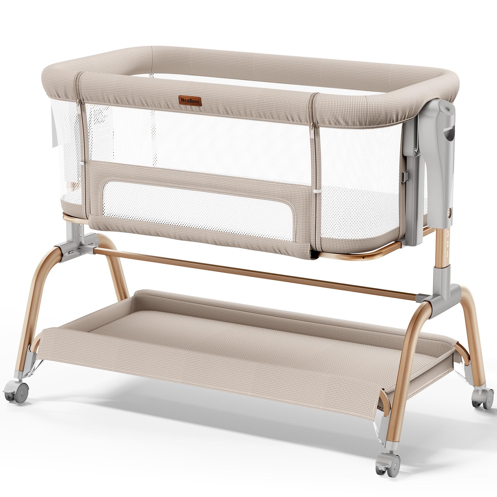 NeoBorn 3in1 bassinet side view for easy nighttime access and soothing