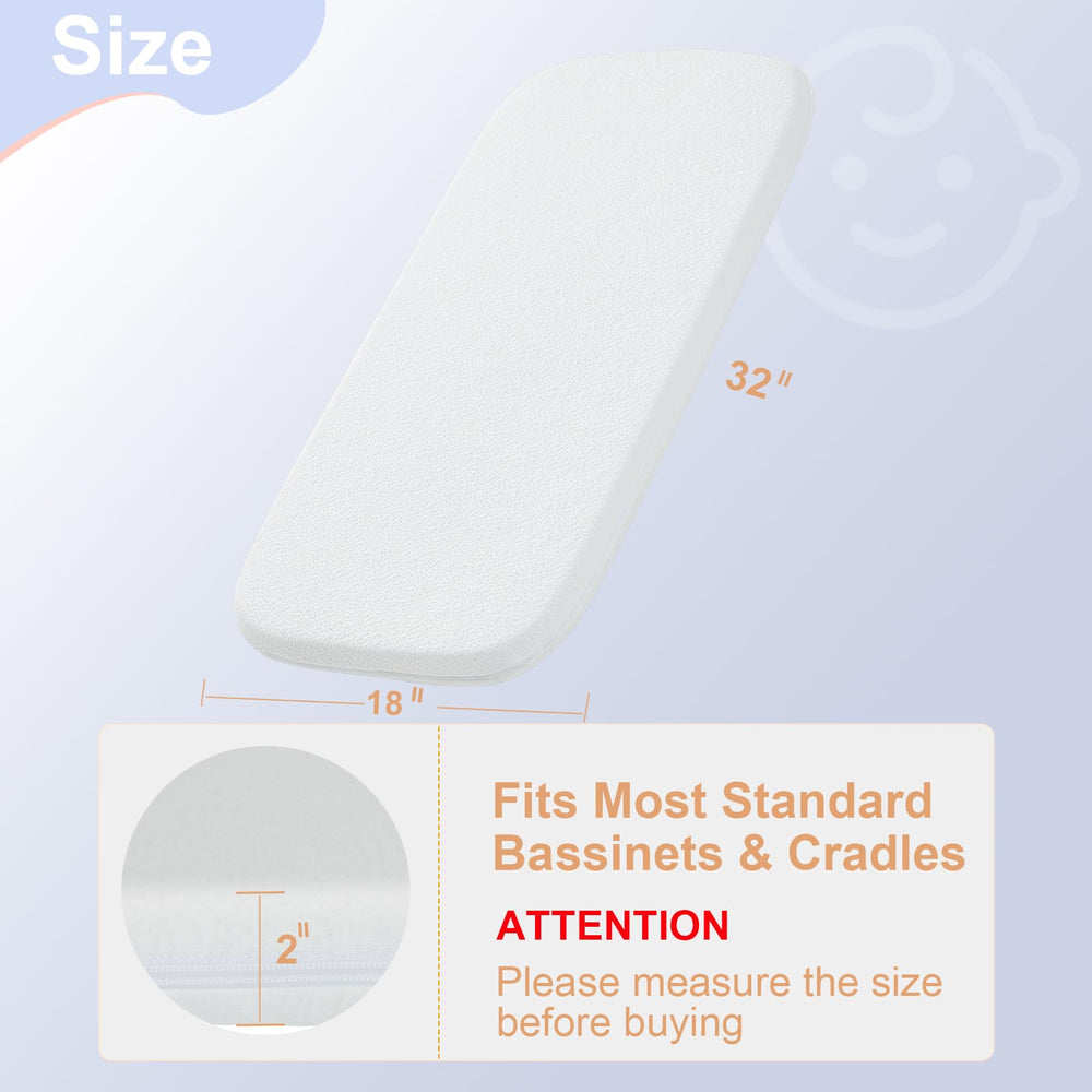 NeoBorn bassinet mattress with firmer high-density foam on the flip side for support.