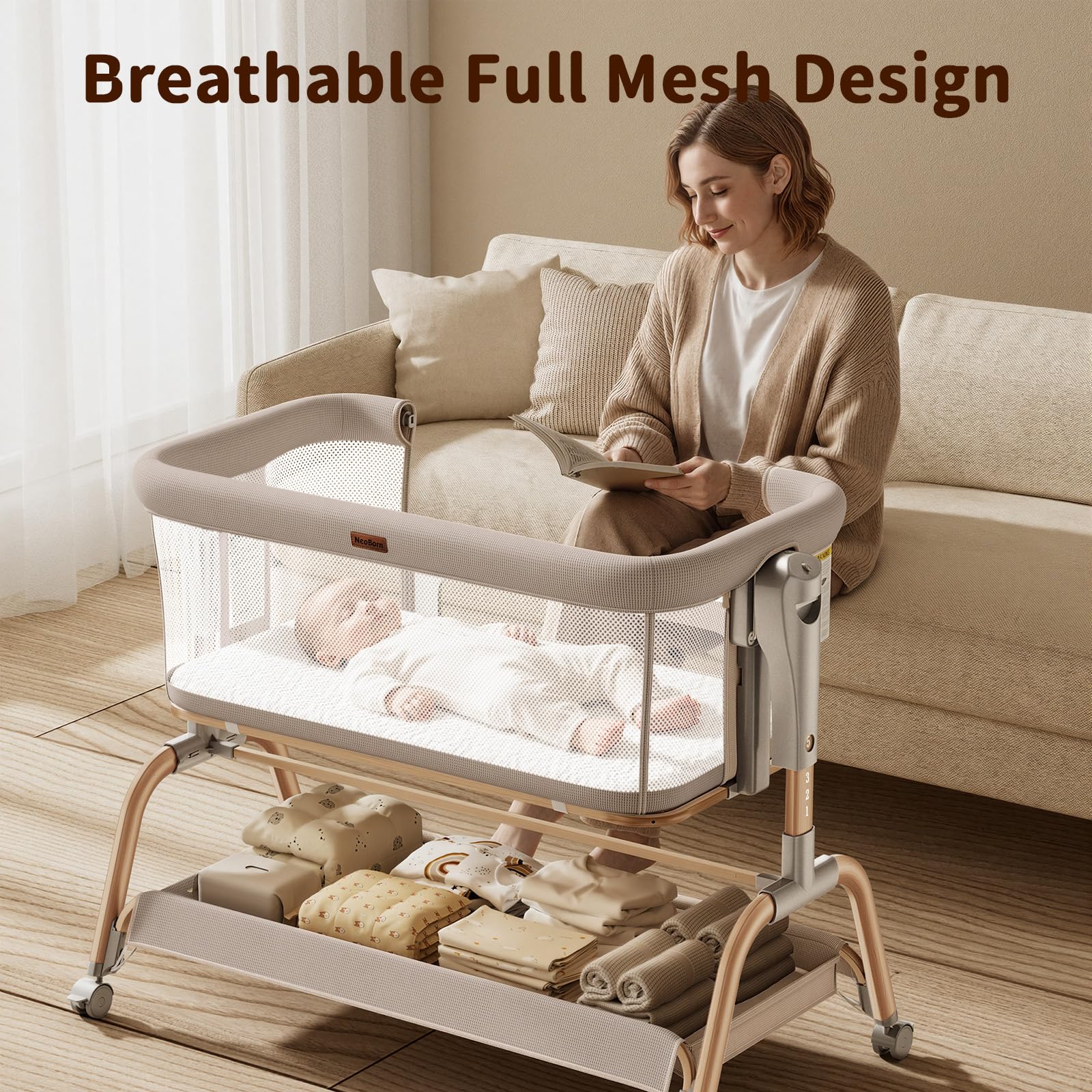 NeoBorn height adjustable base supports stable sleeping for growing babies