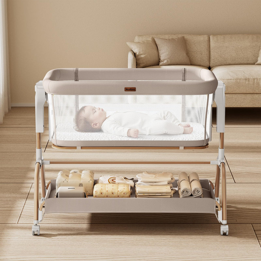 NeoBorn standalone bedside bassinet ready for newborn use
