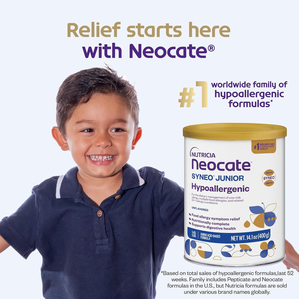 Neocate Junior kid-friendly serving setup at the table.