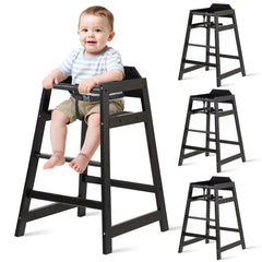 Neoflavie 4-pack wooden high chairs stacked neatly to save space during meals.