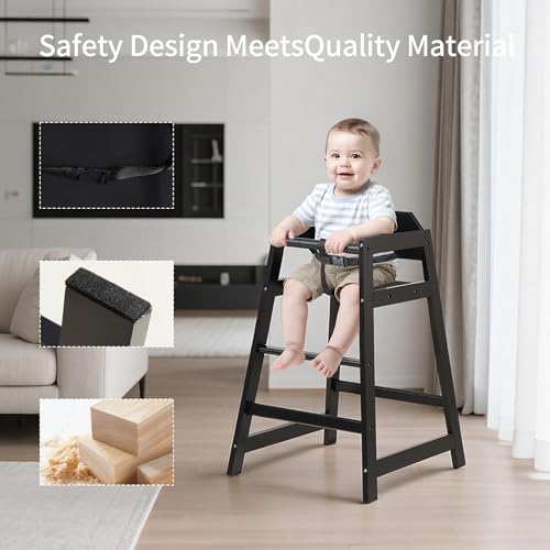 Neoflavie wooden high chair side view highlights durable pine construction