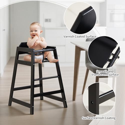Neoflavie black pine high chair with sturdy construction and clean lines.