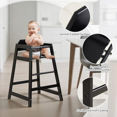 Neoflavie black pine high chair with sturdy construction and clean lines.