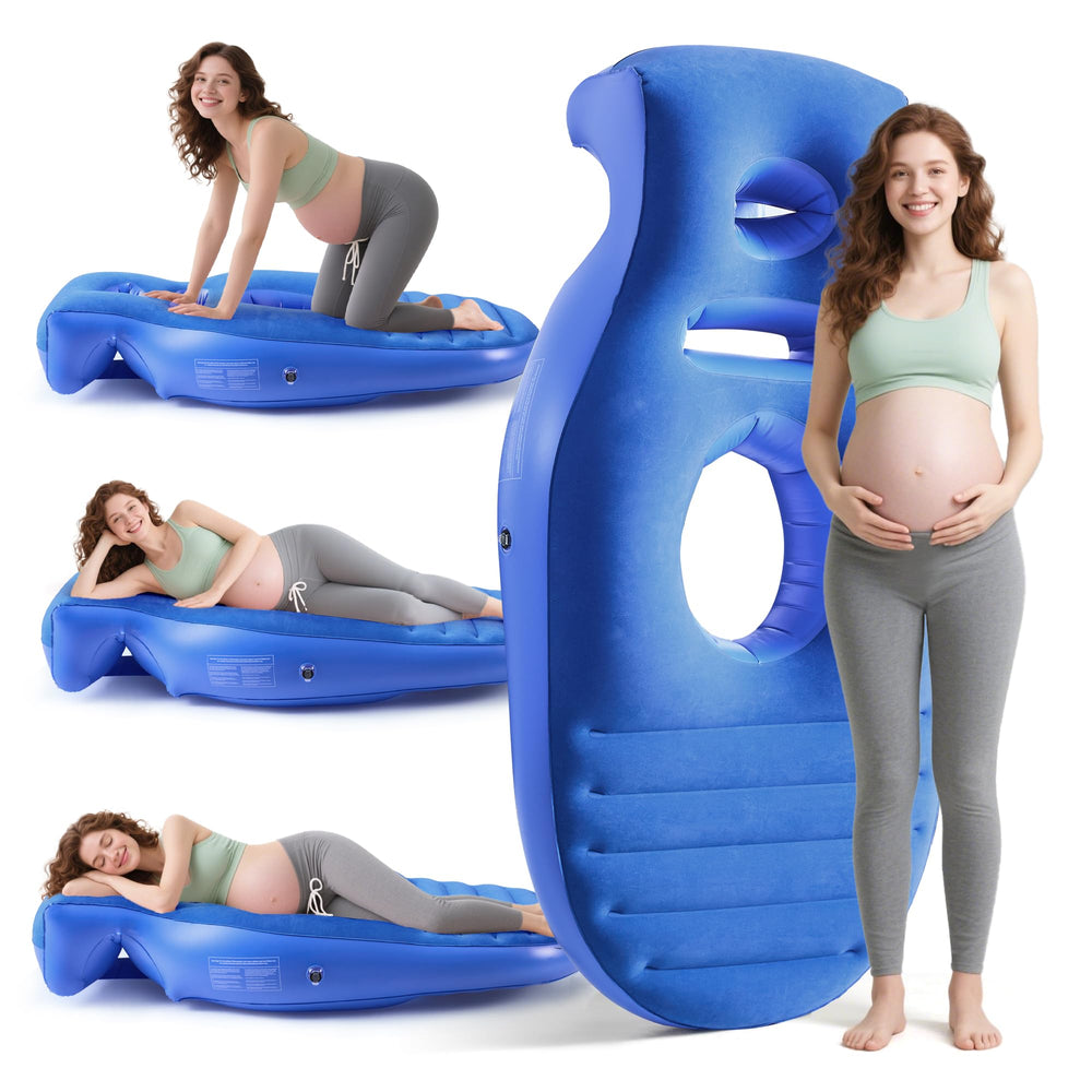 Neoflavie inflatable pillow showing elevated belly relief for back support