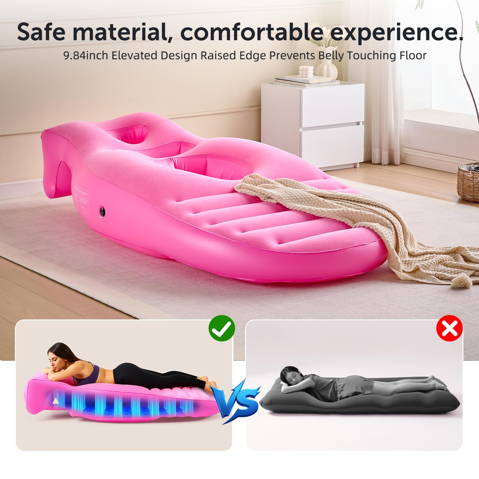 Neoflavie triple-hole design supports belly, head, and arms for versatile comfort during rest