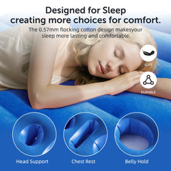 Royal blue Neoflavie pillow in prone sleeping position