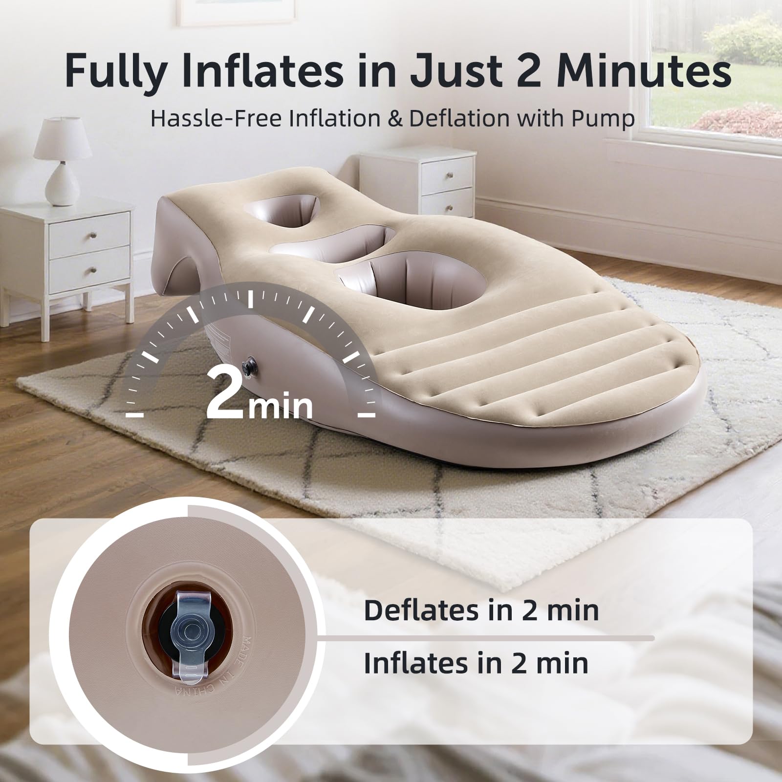 Neoflavie inflation-pump-ready pillow enables quick setup and use