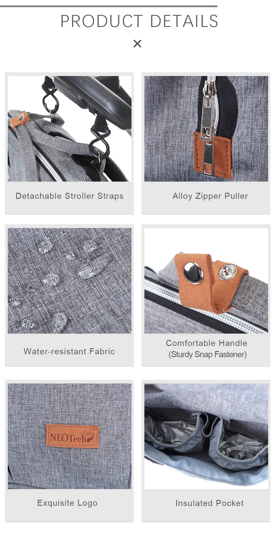 NeoTech Care diaper bag backpack insulated bottle pockets help maintain temperature.