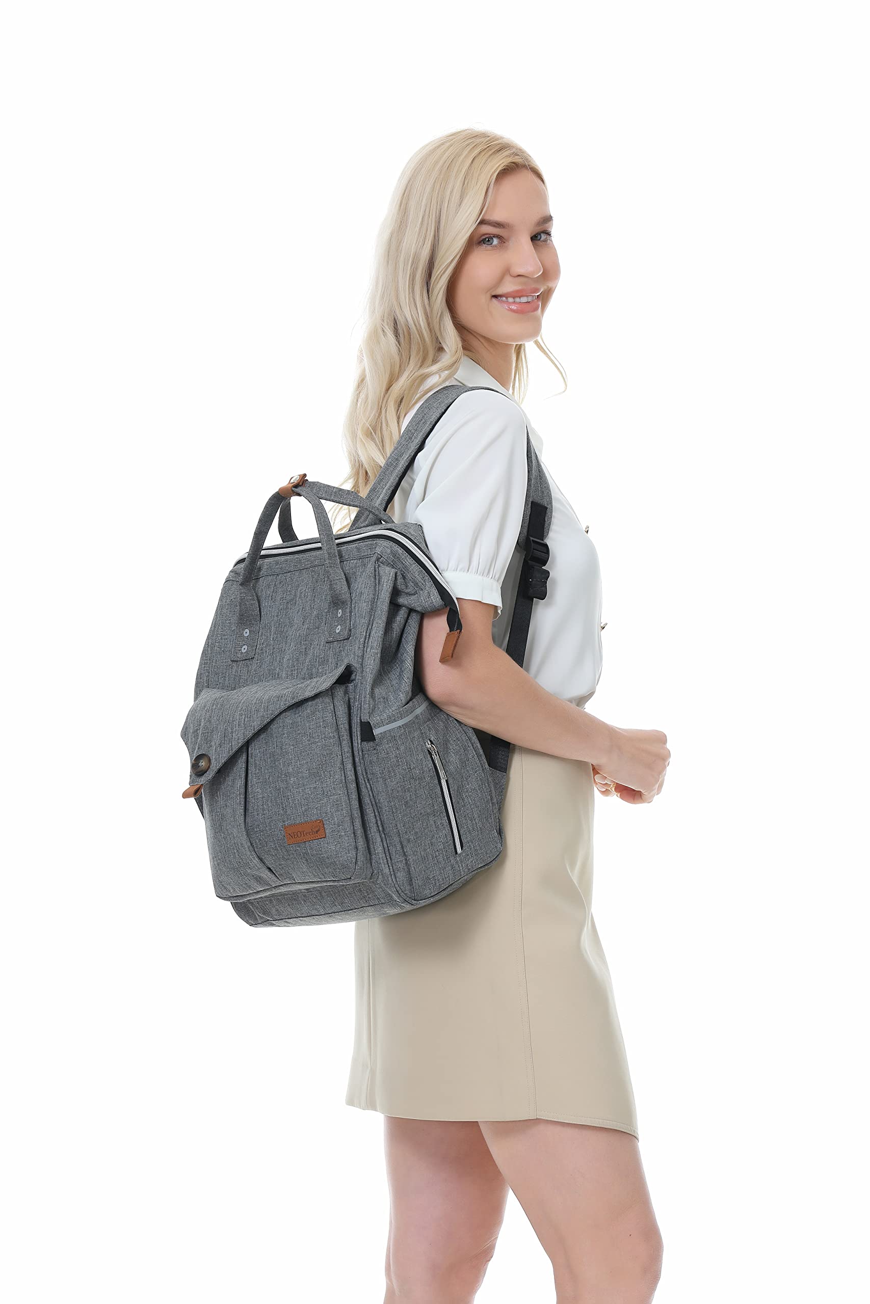 NeoTech Care diaper bag backpack multiple pockets keep essentials organized.