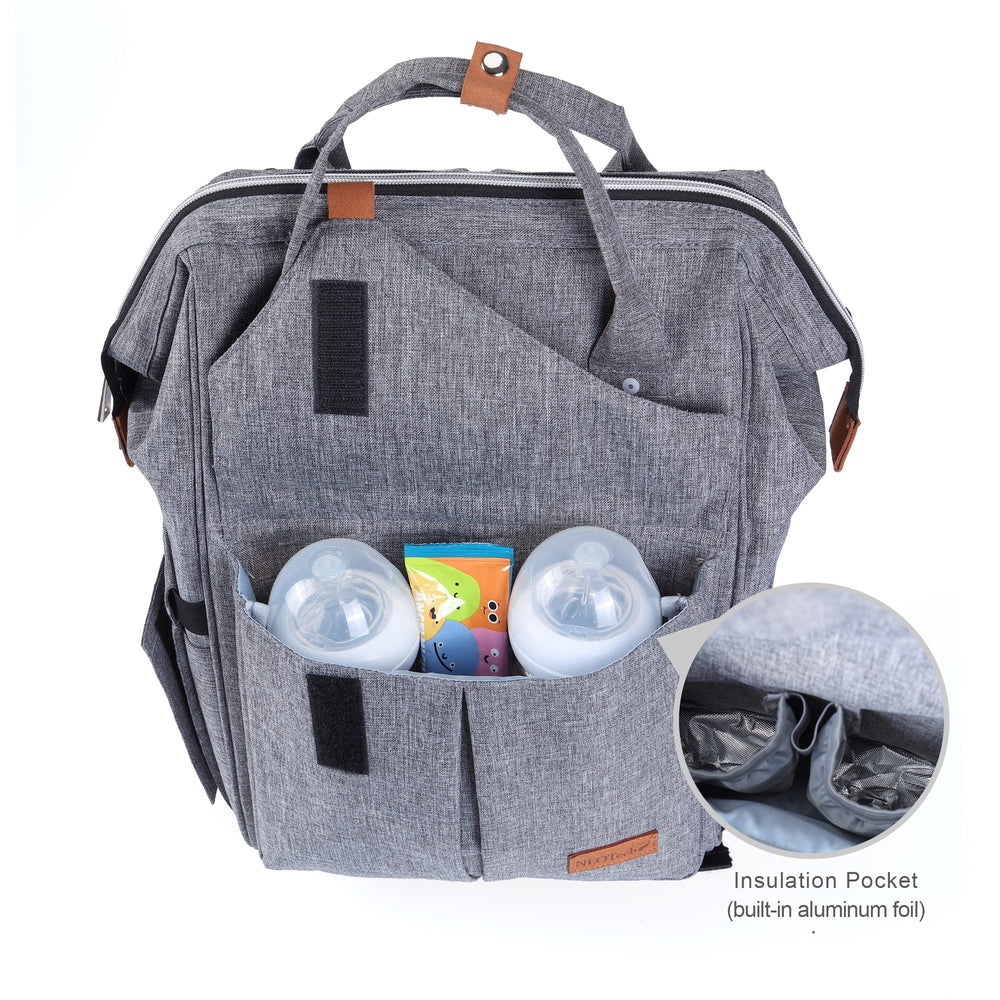 NeoTech Care diaper bag backpack side tissue pocket keeps tissues within reach.