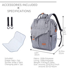 NeoTech Care diaper bag backpack with detachable stroller straps for easy hands-free transport.