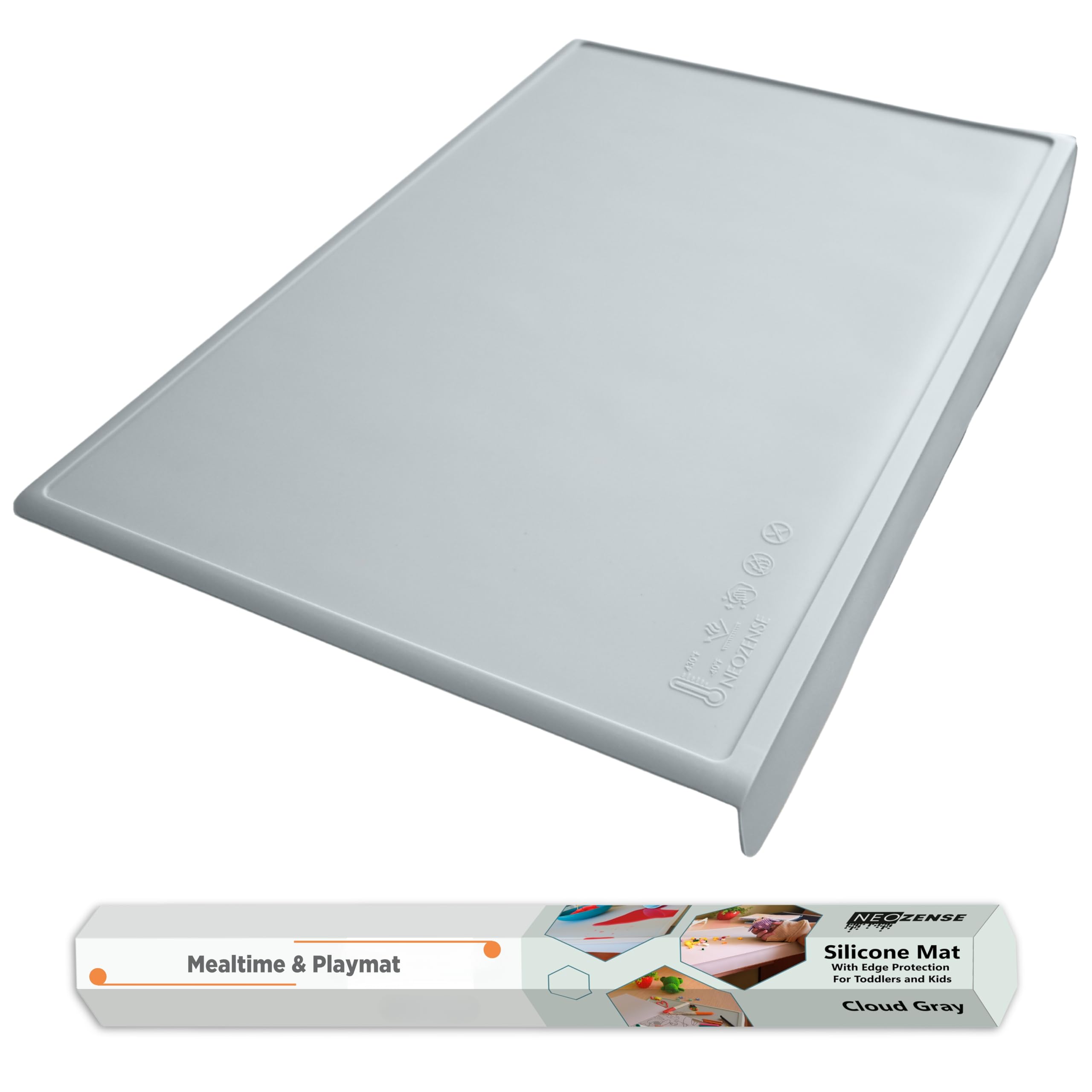 NEOZENSE angle-edge silicone mat protects table corners during crafts and meals.