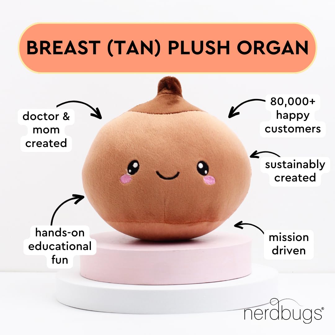 Nerdbugs Breast Plush held in hand, a portable comfort buddy for stressful moments