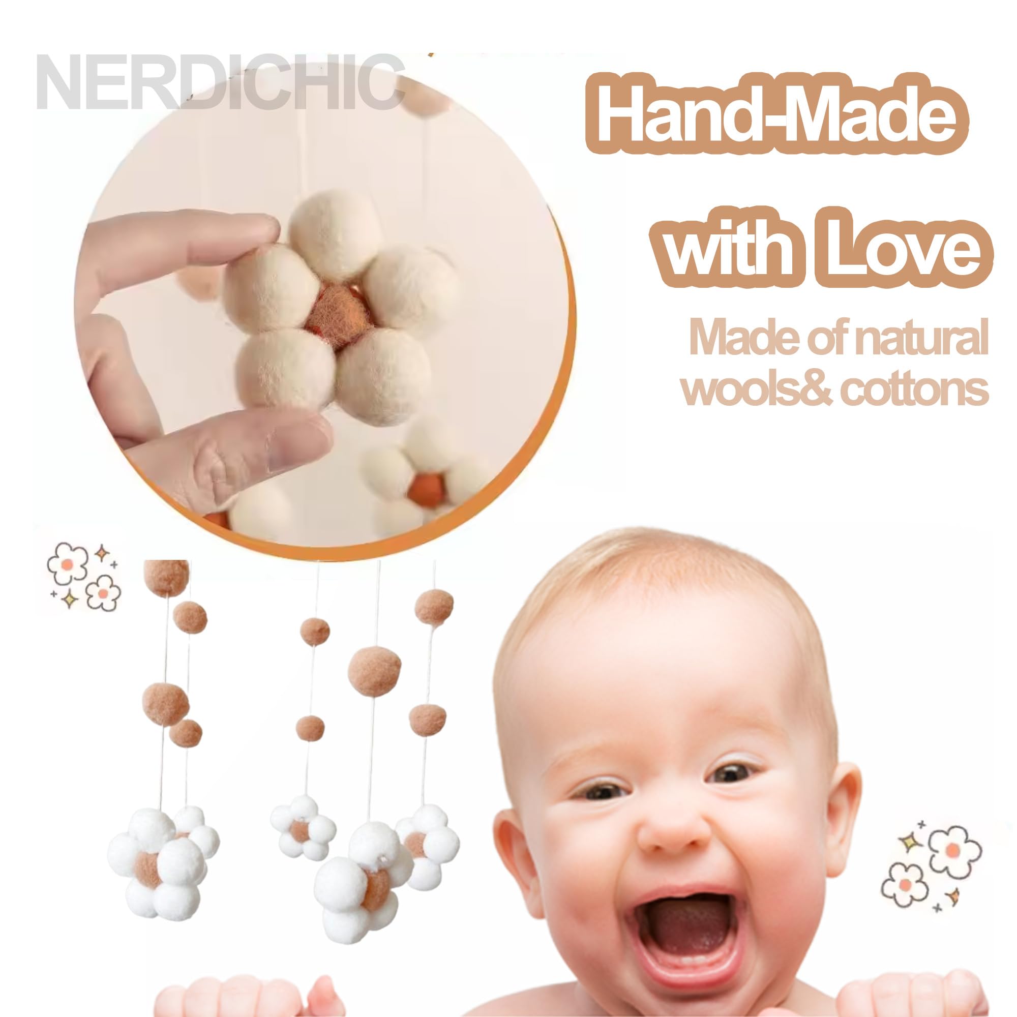 Nerdichic boho nursery mobile in neutral colors supports soothing sensory play.