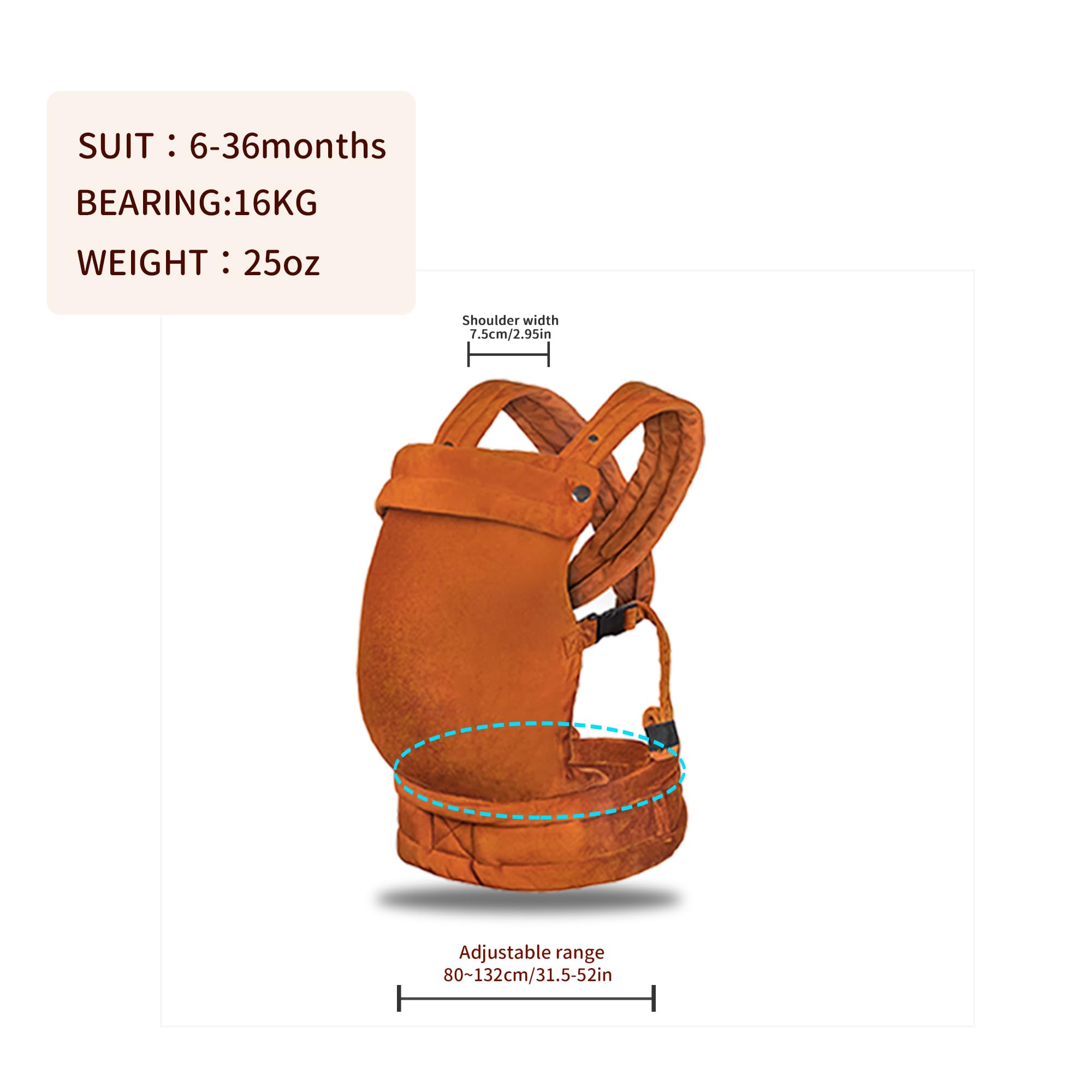 NEST BLANCHE orange ergonomic M-shape carrier supports hip alignment.