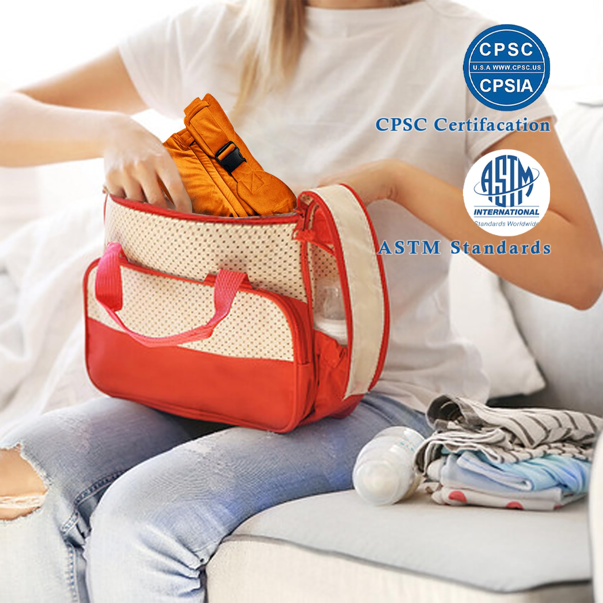 NEST BLANCHE orange carrier suitable for 7–35 lbs from newborn to toddler.