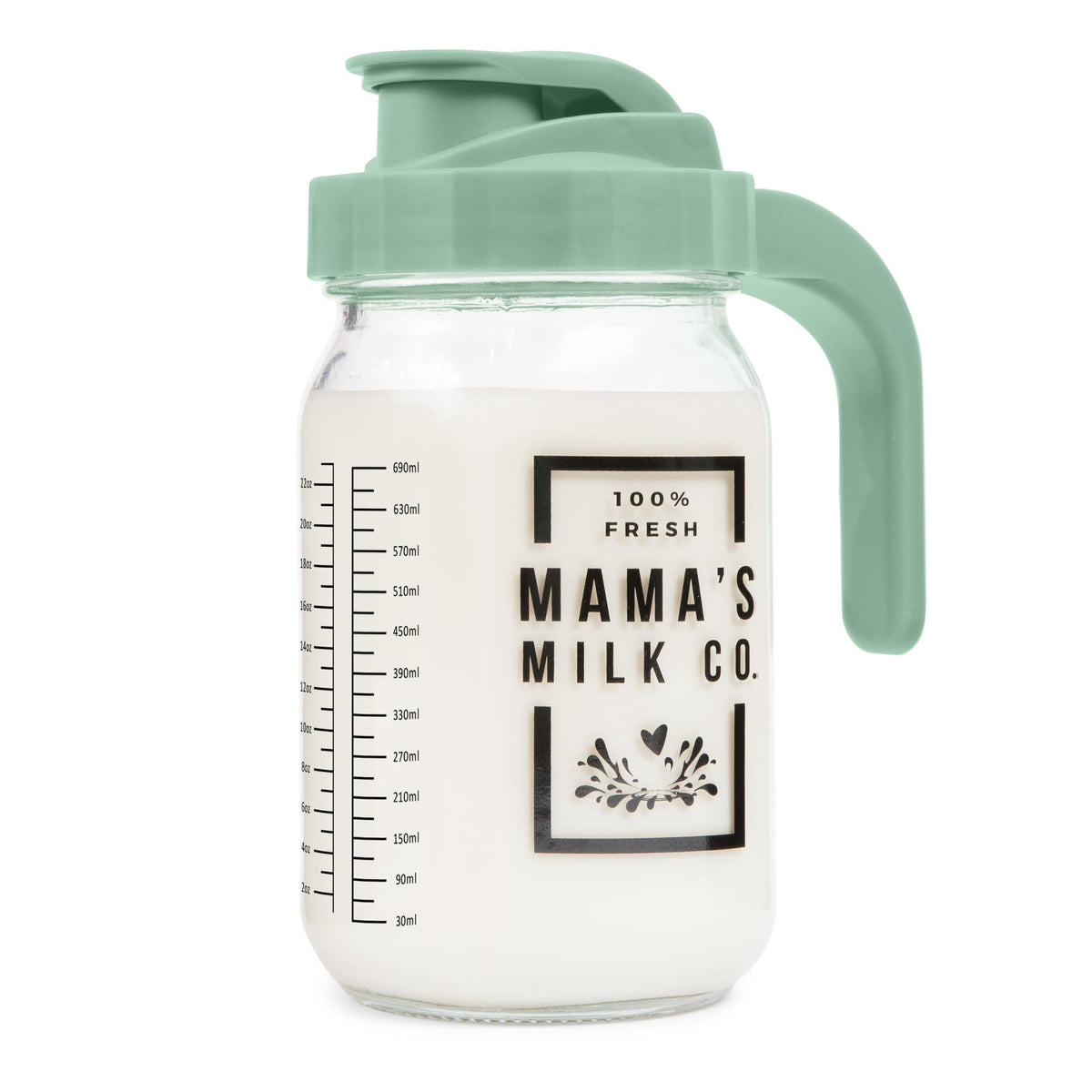 Nestberry breastmilk pitcher with leak-proof lid for spill-free storage.