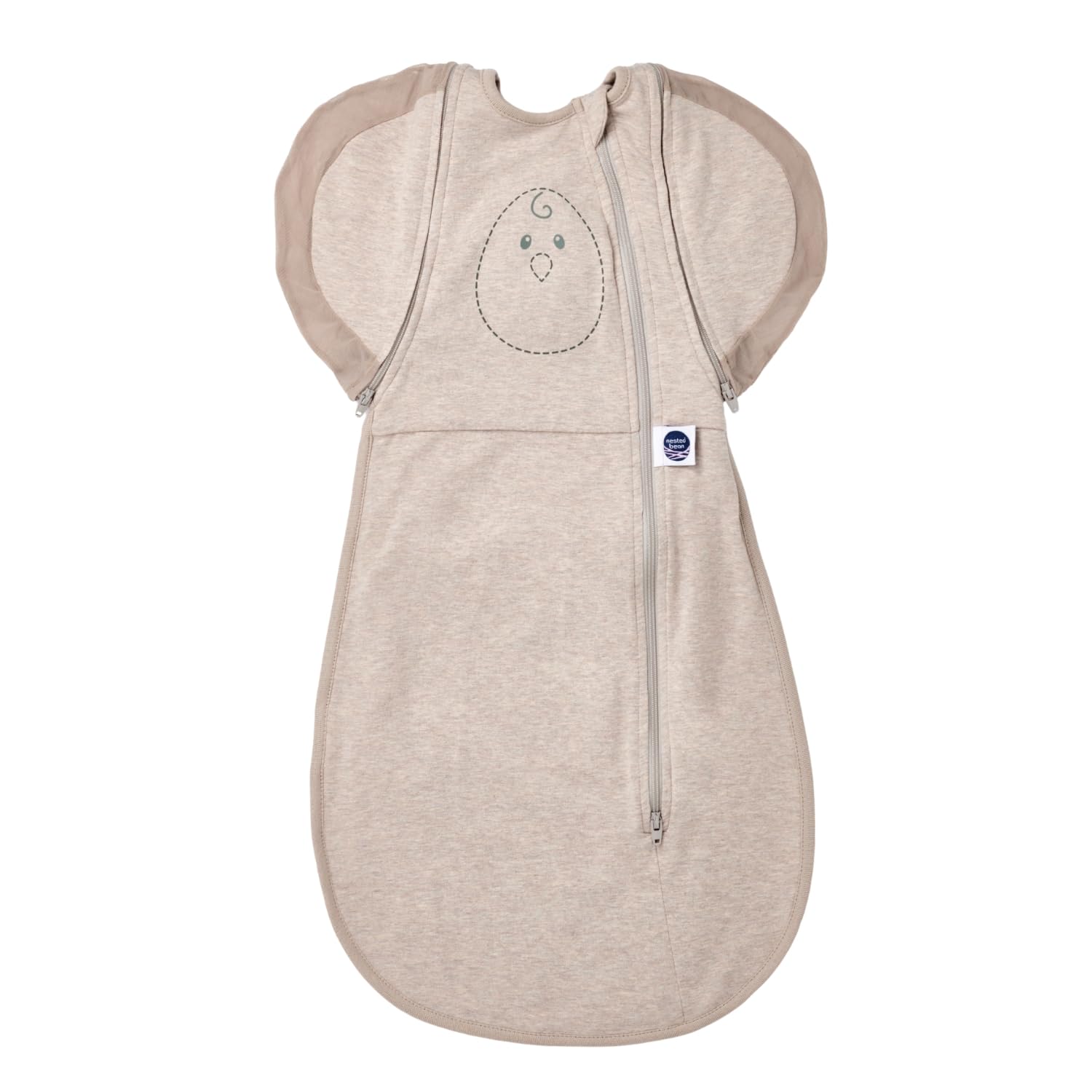 Nested Bean Air 6-in-1 swaddle front view demonstrates adaptable arms for calming sleep.