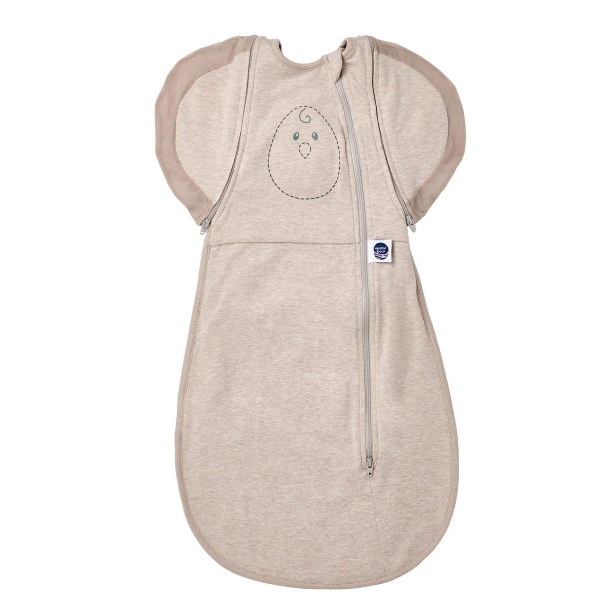 Nested Bean Air 6-in-1 swaddle front view demonstrates adaptable arms for calming sleep.