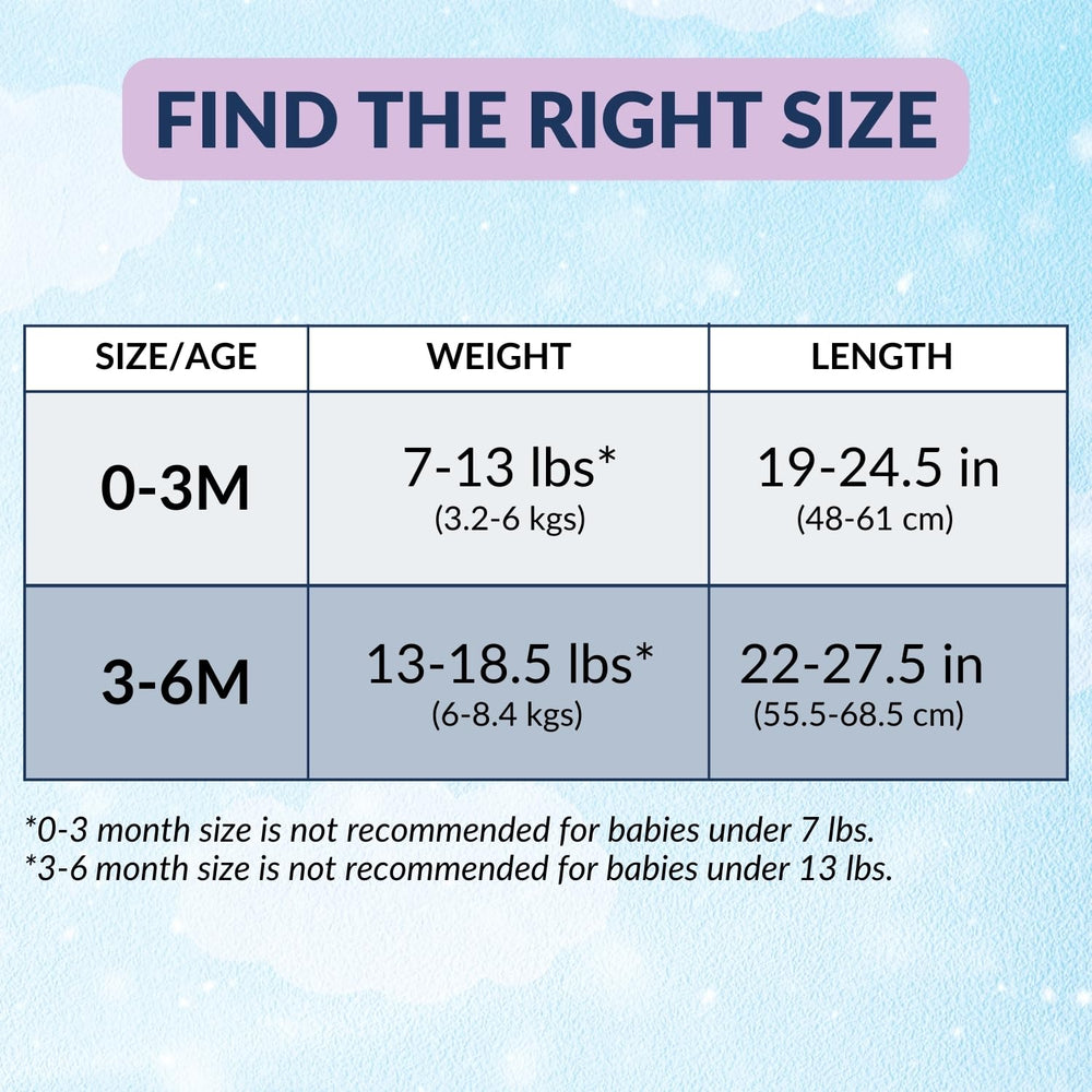 Nested Bean Air night sky fabric offers calm, comforting swaddling cues.