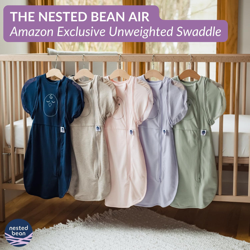 Nested Bean Air removable sleeves adapt swaddle as baby grows.