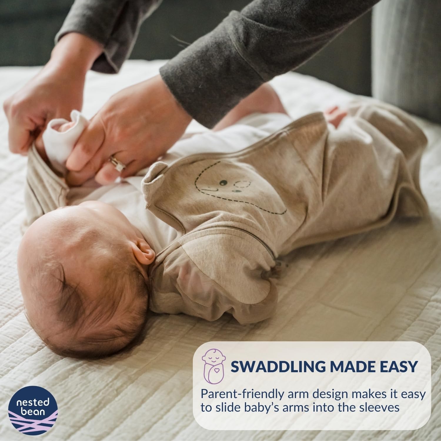 Nested Bean Air sand fabric emphasizes breathable comfort for day and night use.