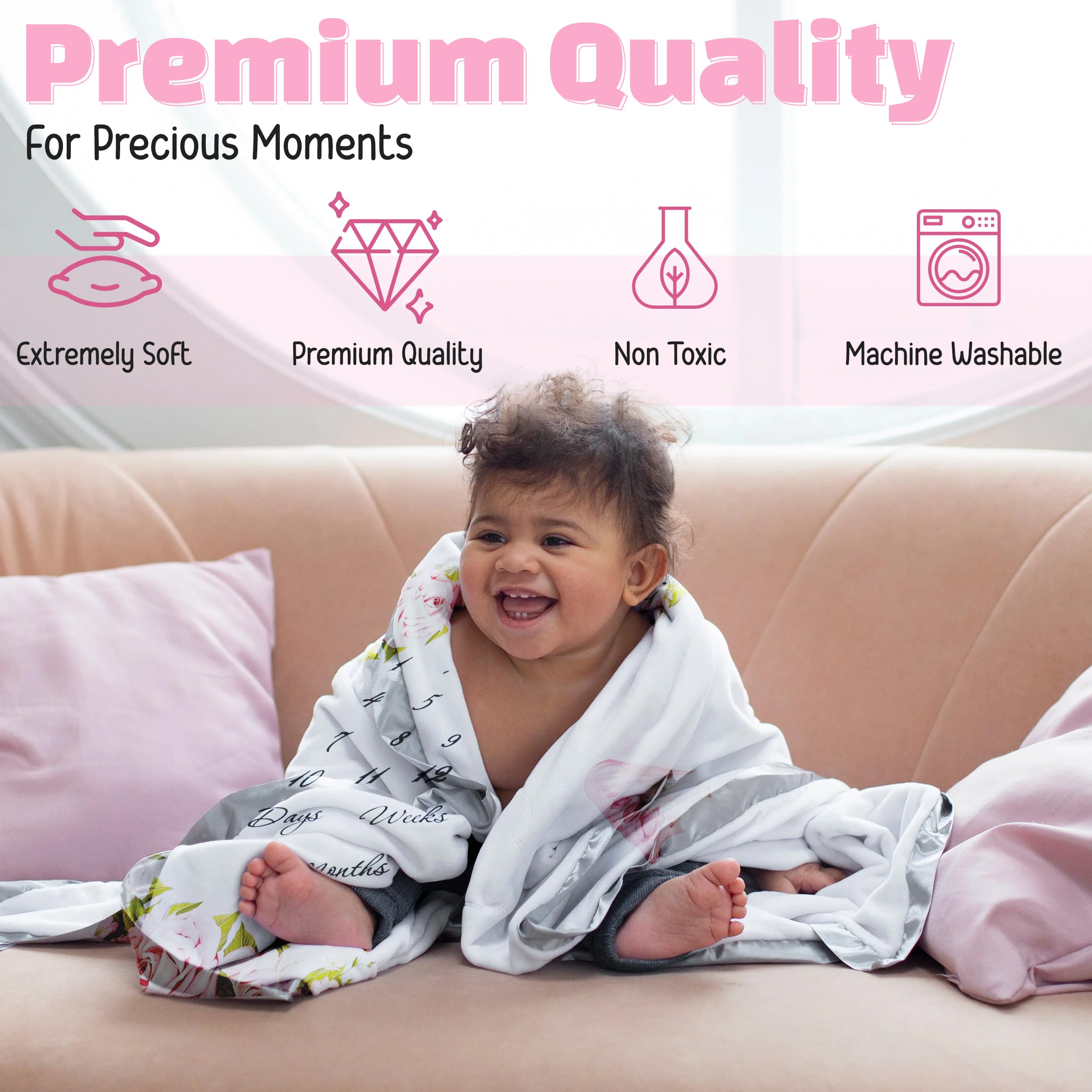 Nestworthy milestone blanket close-up highlights soft fleece texture for gentle skin contact.