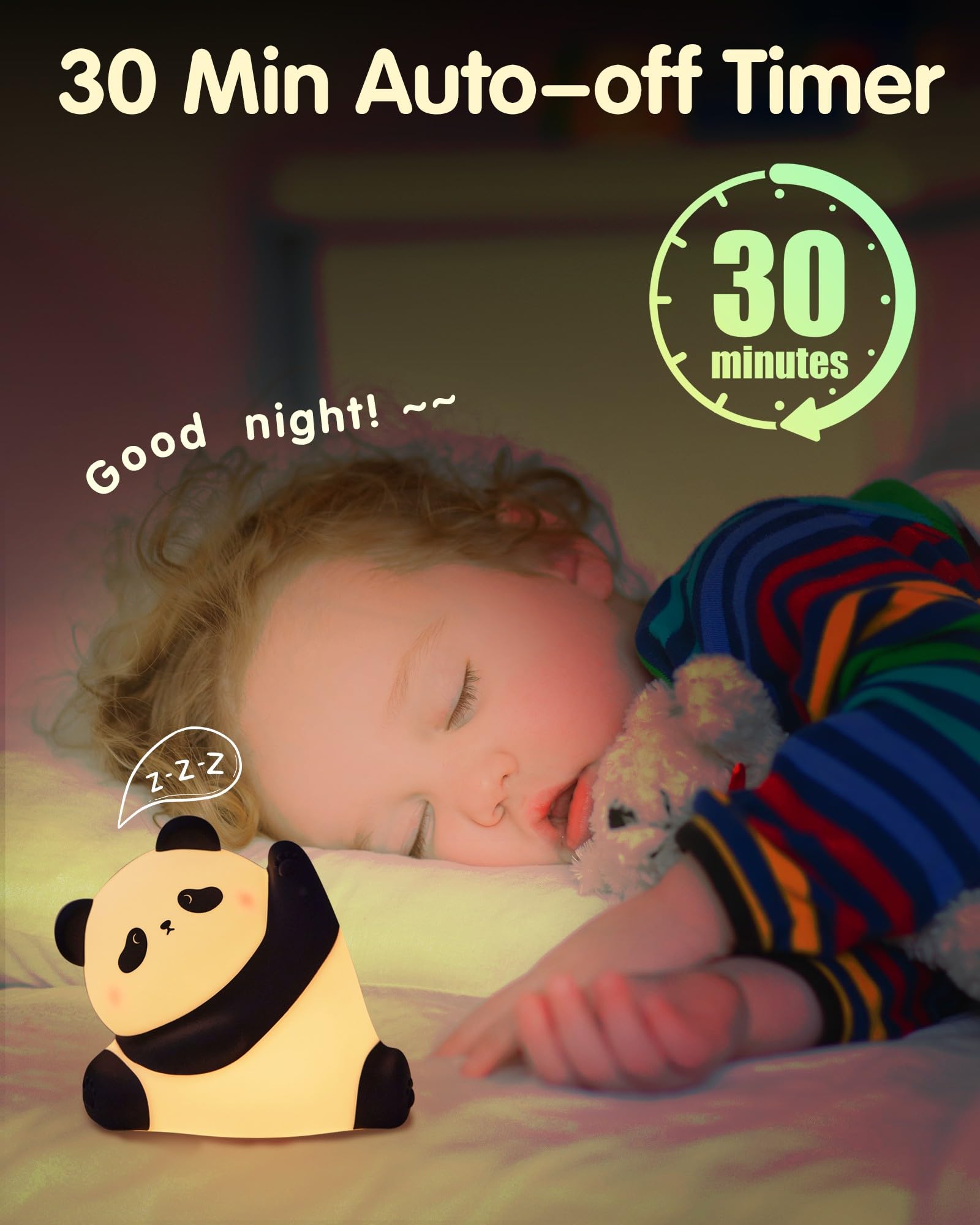 NesveCit Panda Night Light glow closeup highlighting warm, soothing ambiance.