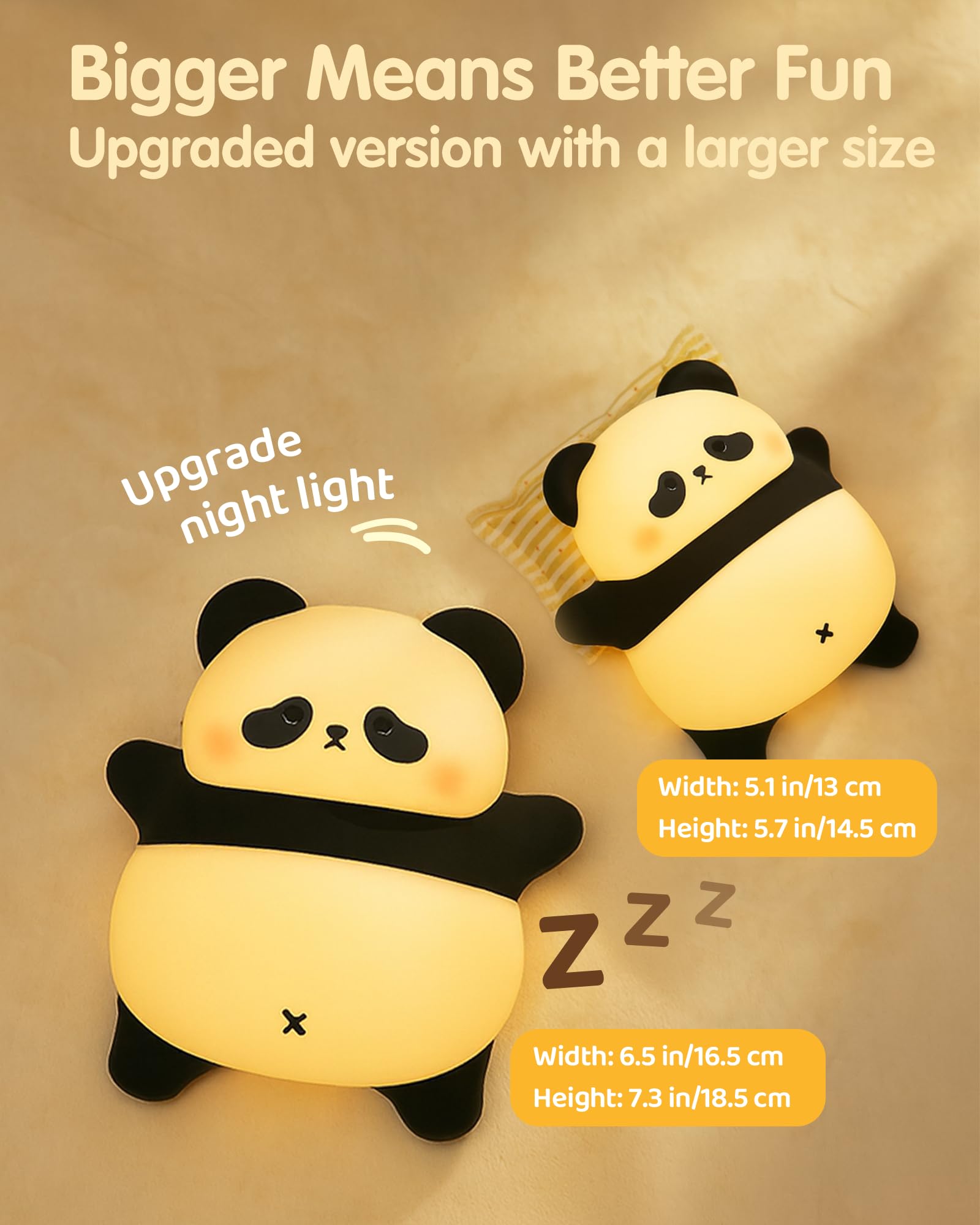 NesveCit Snoring Panda night light side view showing soft silicone surface safe for curious hands