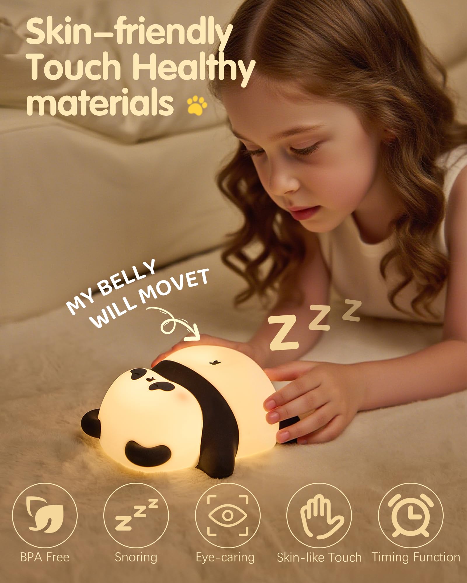 NesveCit Snoring Panda night light emits a warm soft glow ideal for nurseries