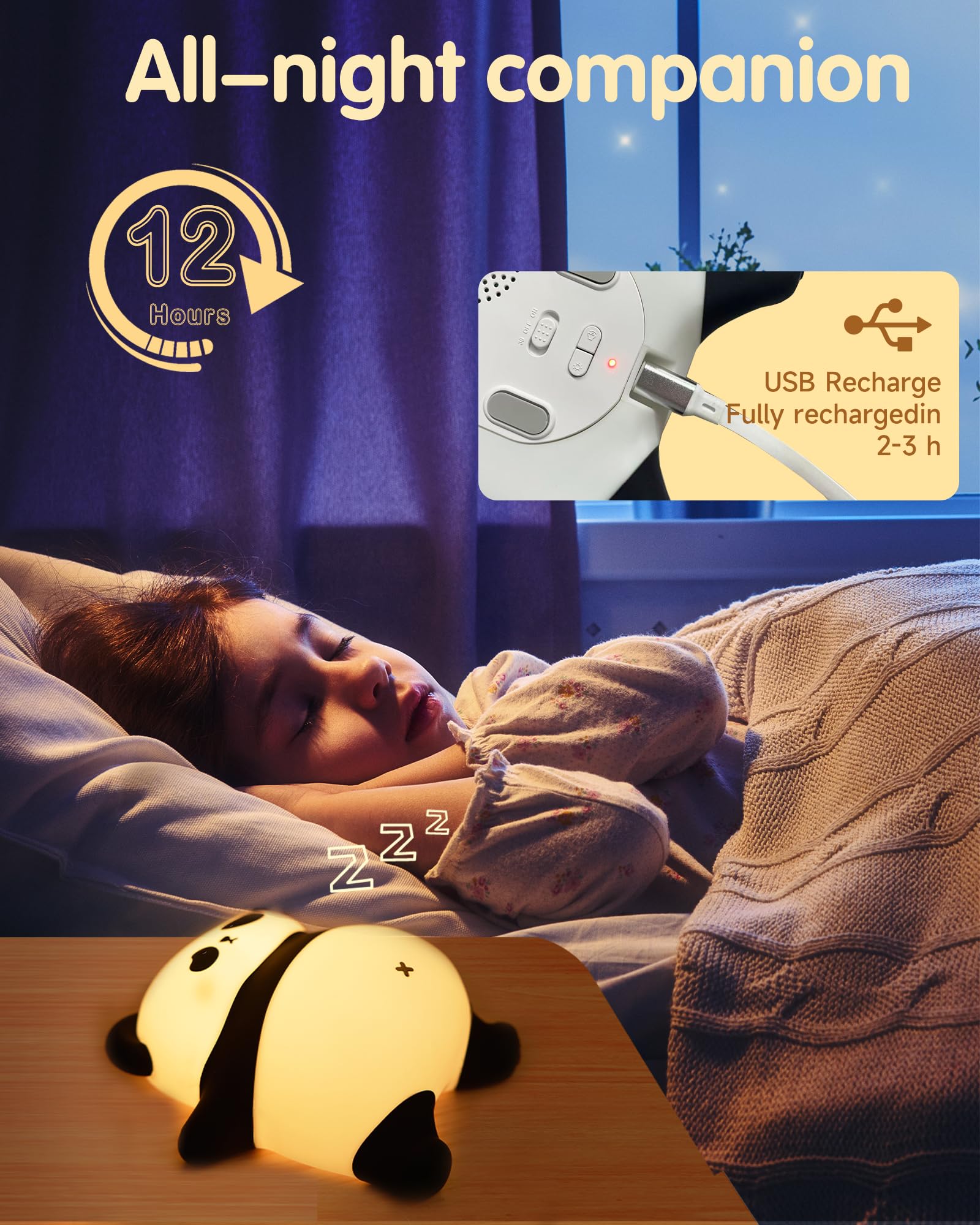 NesveCit Snoring Panda night light touch-control for kid-friendly use