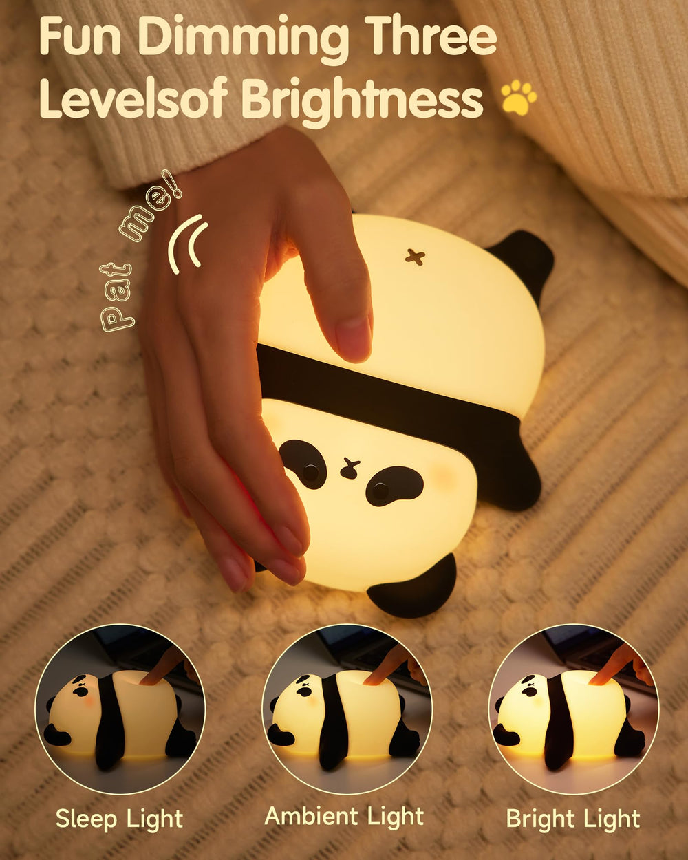 NesveCit Snoring Panda night light USB-C charging cable for easy recharge