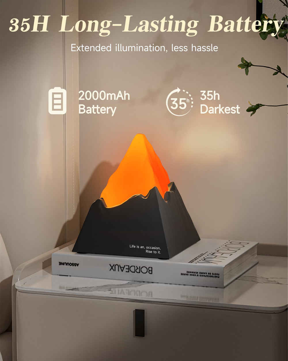 NesveCit Volcano Lamp dimmed and bright settings for versatile mood lighting.