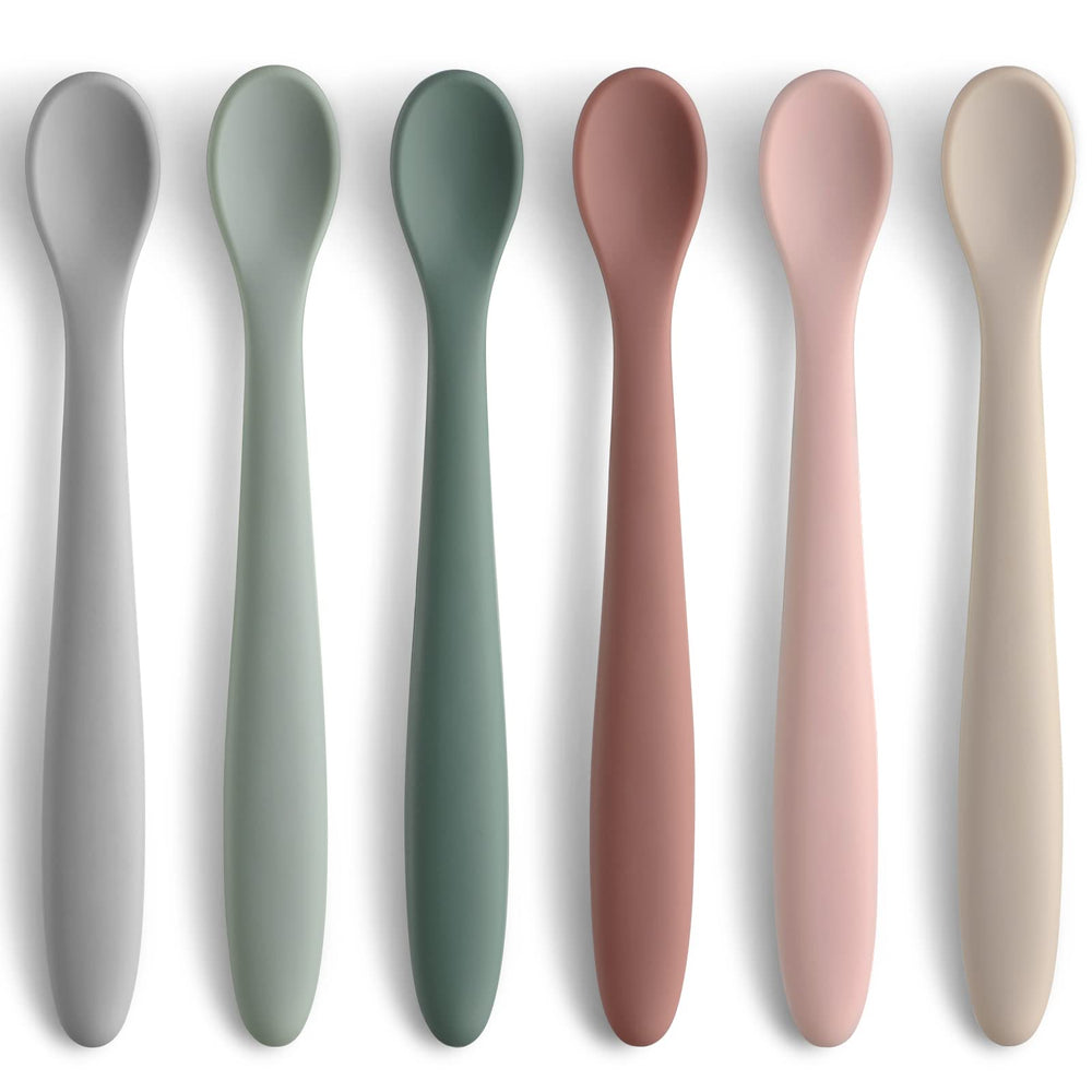 NETANY six-piece silicone baby spoons set with soft tips for gentle feeding.