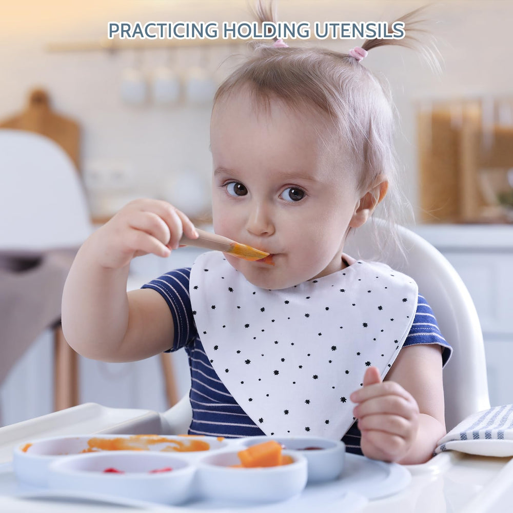 NETANY pastel color spoons set promotes independent eating and curiosity.
