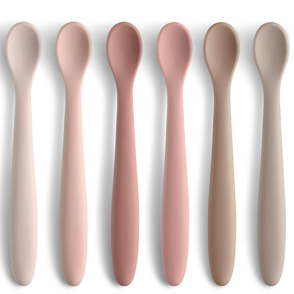 NETANY silicone baby spoon with a soft tip, gentle on gums during first meals.