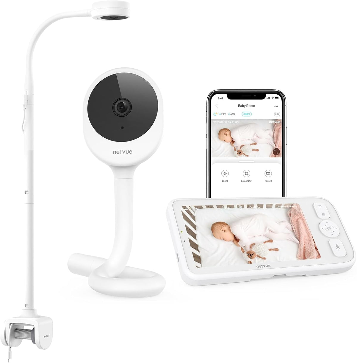 NETVUE Peekababy camera view-crib offers clear wide-angle footage for monitoring baby's cradle from anywhere.